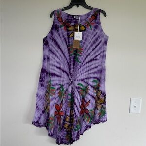 Jovie Purple Tie-Dye Sleeveless Dress with Floral Design